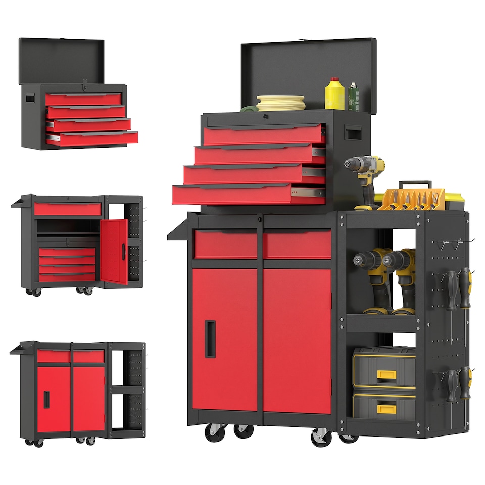 image 1 of HOMCOM Modular Tool Chest, Tool Trolley with Side Rack, Pegboard for Garage