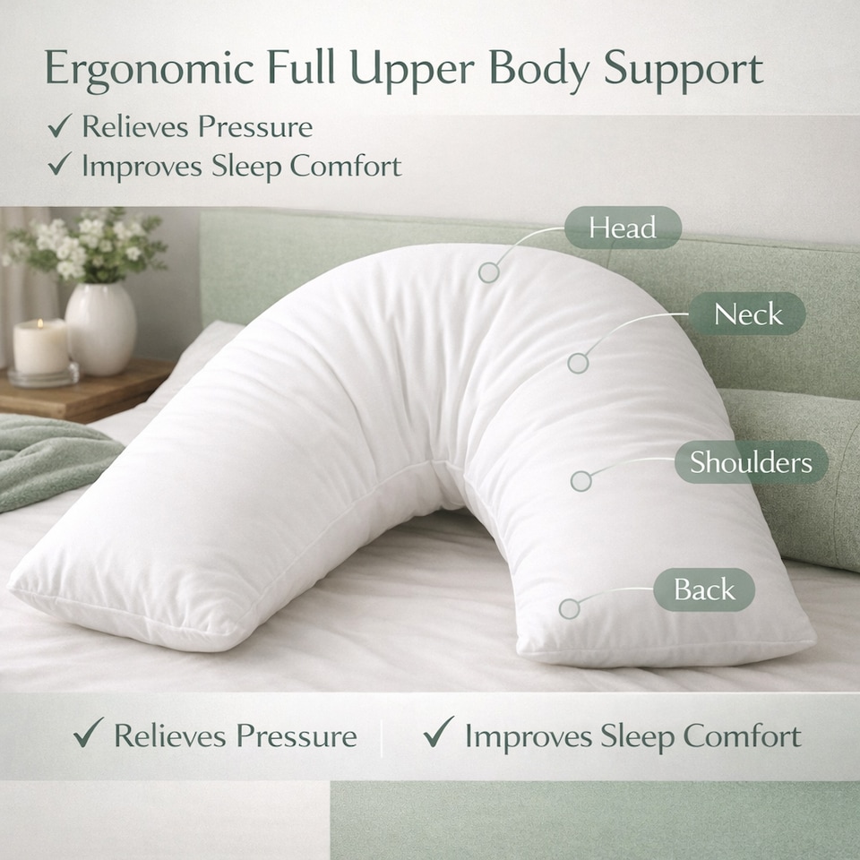 image 1 of V-Shaped Orthopaedic Support Pillow – Cotton-Blend Cover, Down Alternate Fibre Fill