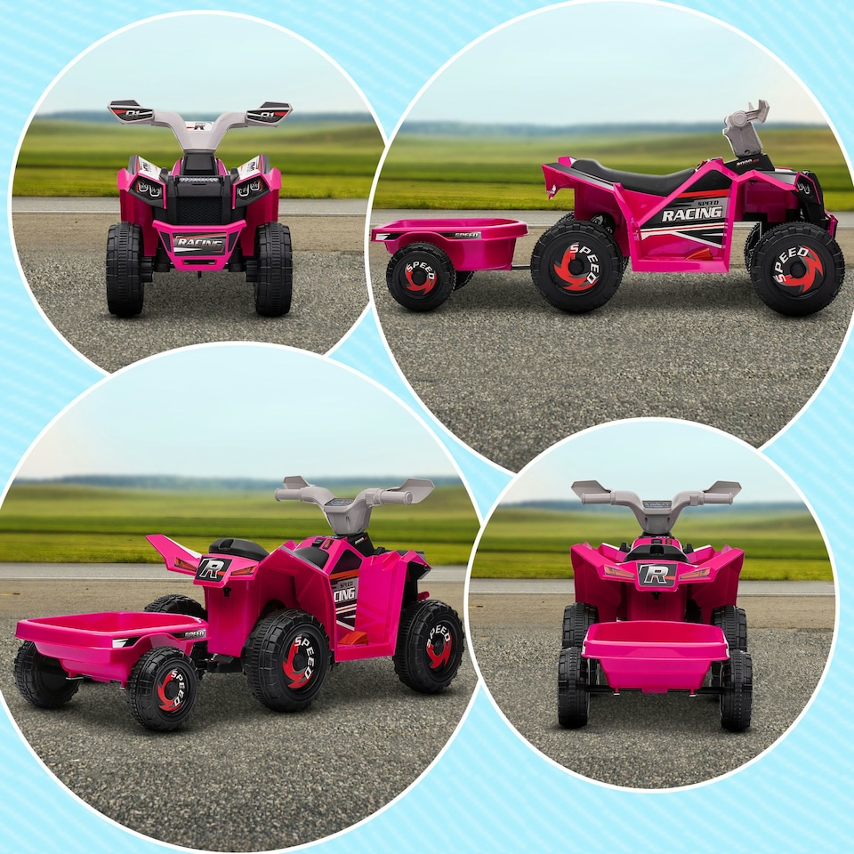 image 1 of HOMCOM Electric Quad Bike, 6V Kids Ride-On ATV with Back Trailer - Pink