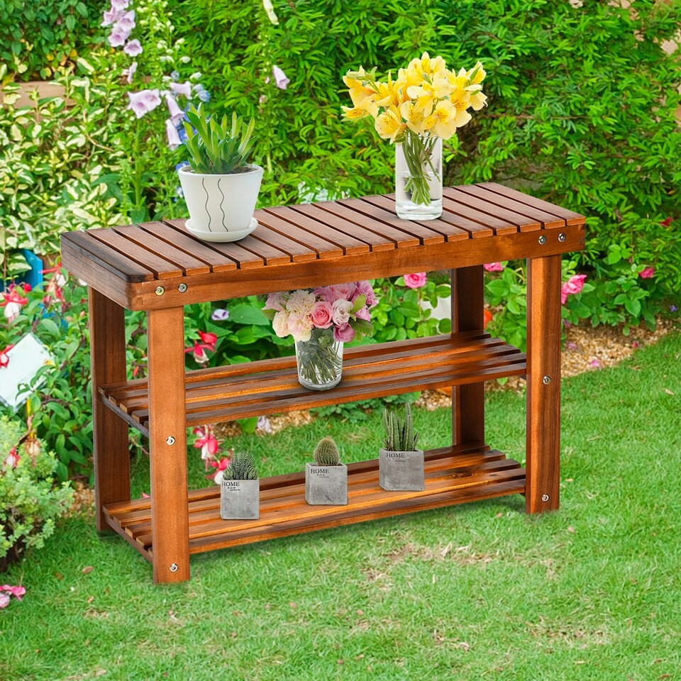image 1 of COSTWAY Shoe Rack Bench 3-Tier Shoe Organizer 70x28x45cm Brown