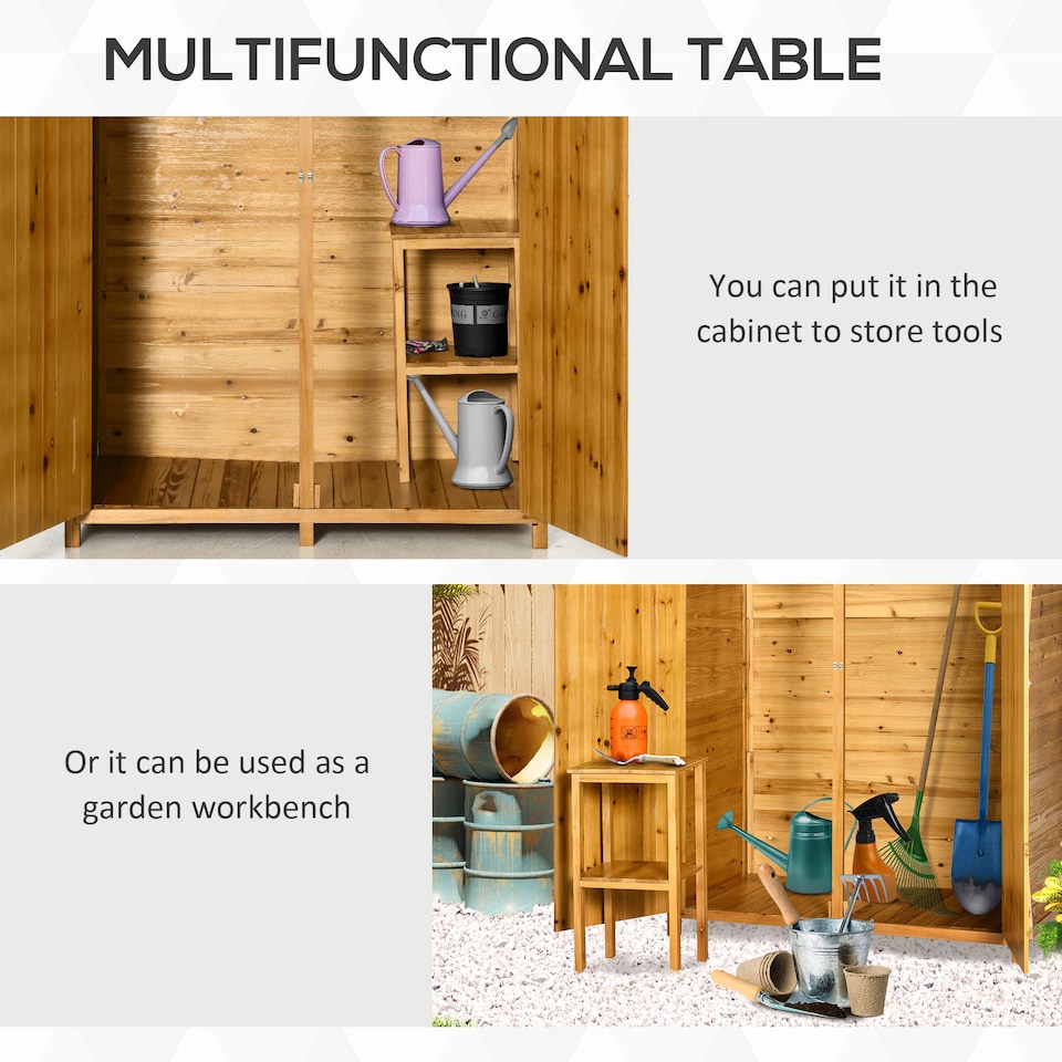 image 1 of Outsunny Small Shed, Wooden Garden Shed with Flexible Table, Hooks and Ground Nails, Lockable Tool Shed with Asphalt Roof, 140 x 75 x 157cm, Natural