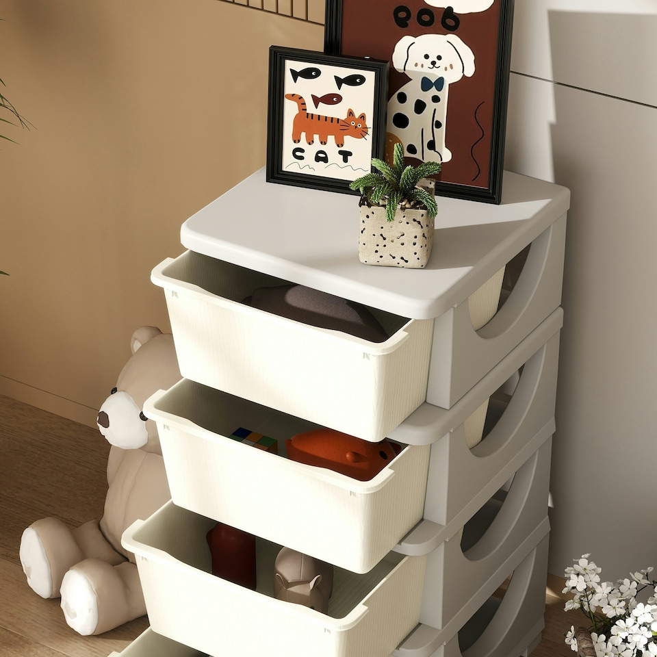 image 1 of HOMCOM Kids Storage Units with Drawers 3 Tier Chest Dresser Tower Cream | 37 x 37 x 76 cm