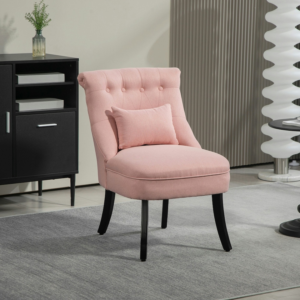 image 1 of HOMCOM Fabric Single Sofa Upholstered with Pillow Wood Leg Pink Pink