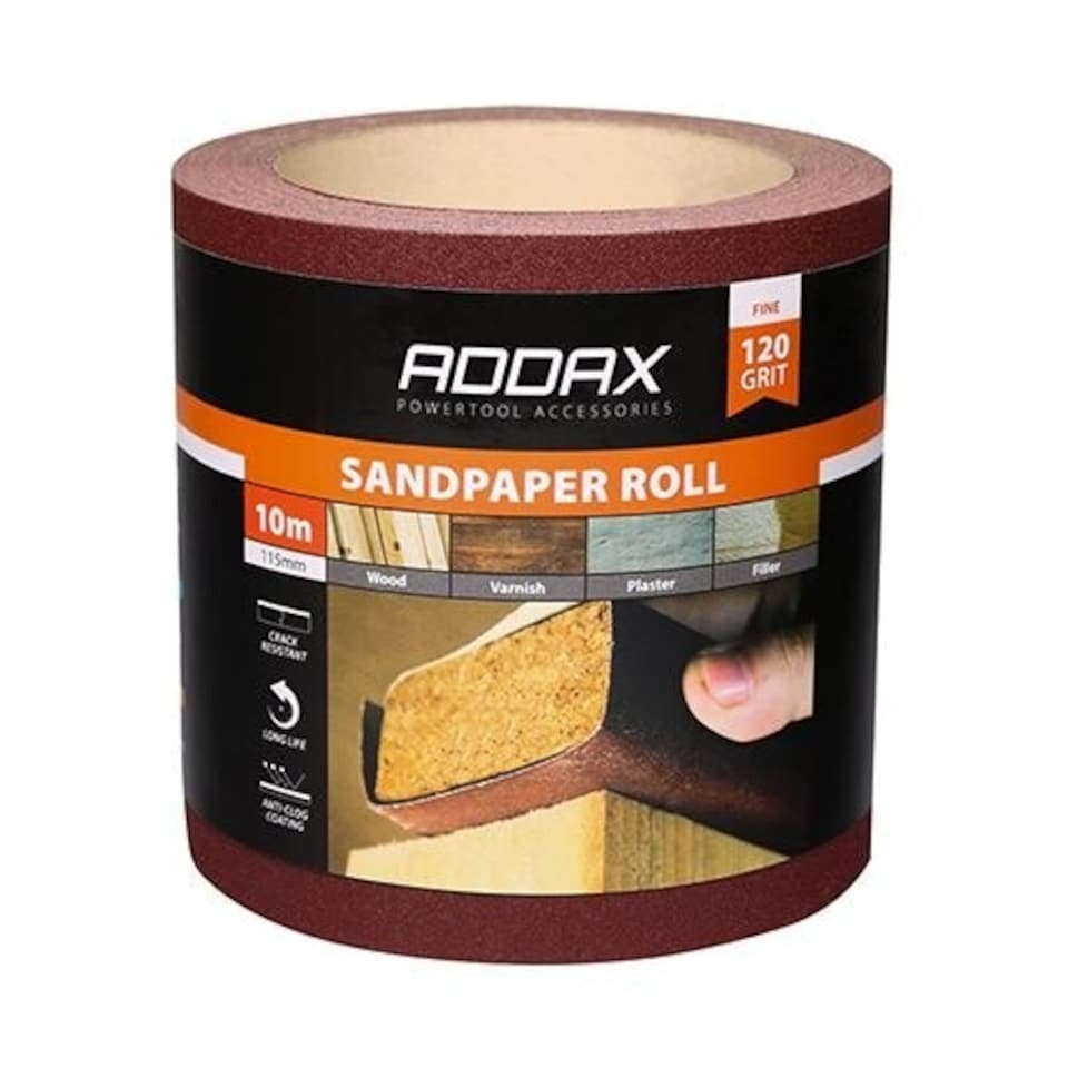 image 1 of Timco - Sandpaper Roll - 120 Grit - Red (Size 115mm x 10m - 1 Each)