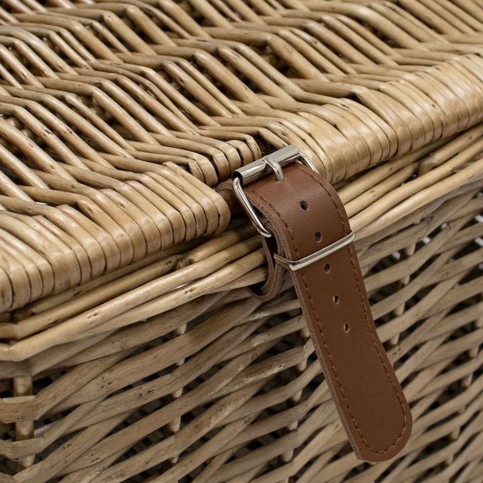 image 1 of JVL Handmade Buff Wicker Hampers with Faux Leather Straps, Small
