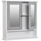 image 8 of kleankin Mirror Cabinet Wall Mounted with Double Mirrored Doors, Hanging Cabinet with Cupboard and Shelf, Bathroom Wall Storage Organiser, Grey
