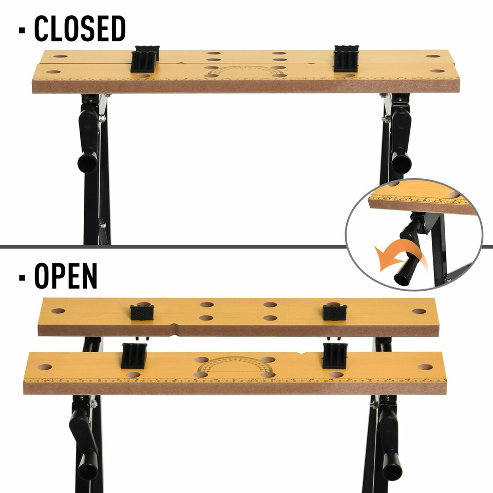 image 1 of DURHAND 4-in-1 Work Bench Adjustable Saw Horse Clamp Table Foldable Grey Black