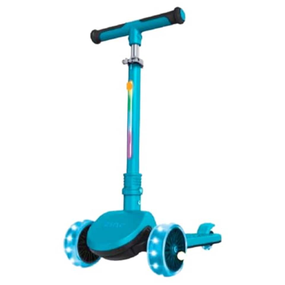 image 1 of Zinc 3 Wheel Folding Led Shine Scooter For Kids, Light Up Stem With 20 Light Functions, Folding, Non-Slip Grips, Adjustable Handlebar, Blue