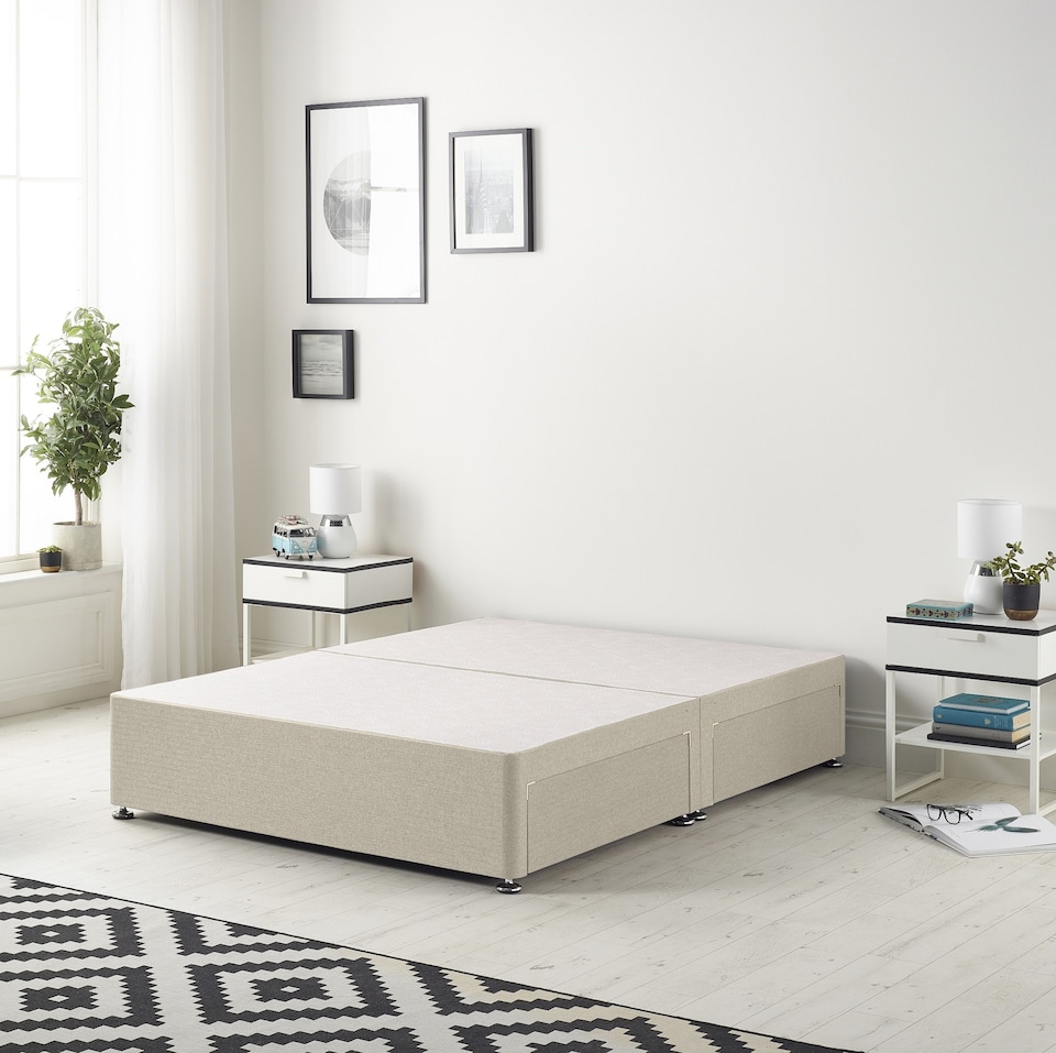 image 1 of Astoria Divan Bed Base with 2 Drawers & 30 Inch Diamante Headboard in Tweed Fabric | Brown | Natural | Super King