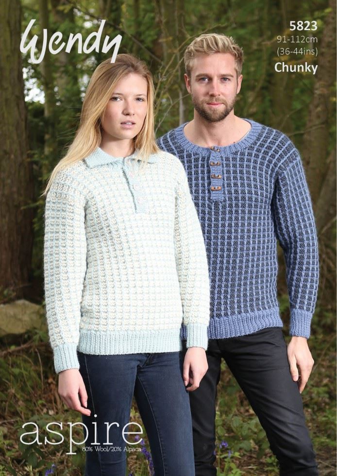 Wendy Aspire Knitting Pattern 5823, Sweaters for Men and Women - 36 inch - 44 inch - Advanced