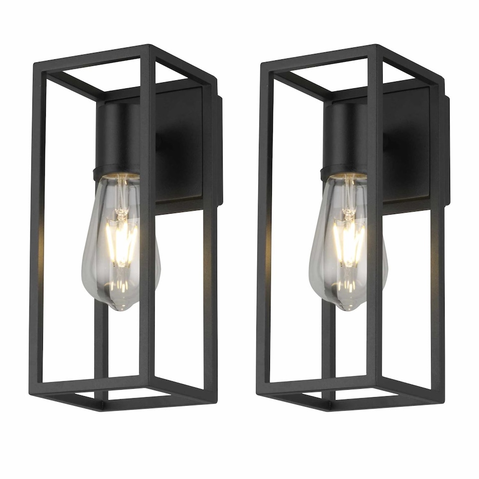 image 1 of Set of 2 Hale - Black IP44 Outdoor Wall Lights | Black | 2