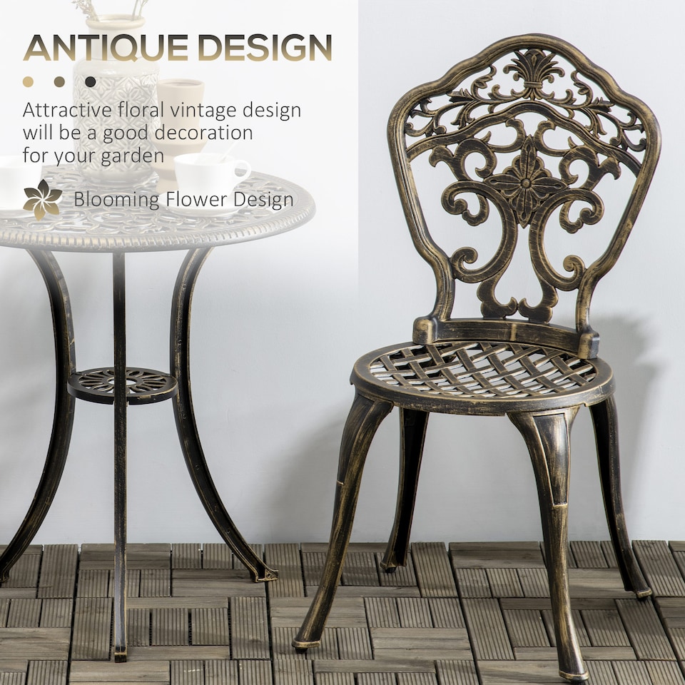 image 1 of Outsunny 3 PCs Cast Aluminium Bistro Set w/ Parasol Hole for Balcony, Brown | Bronze