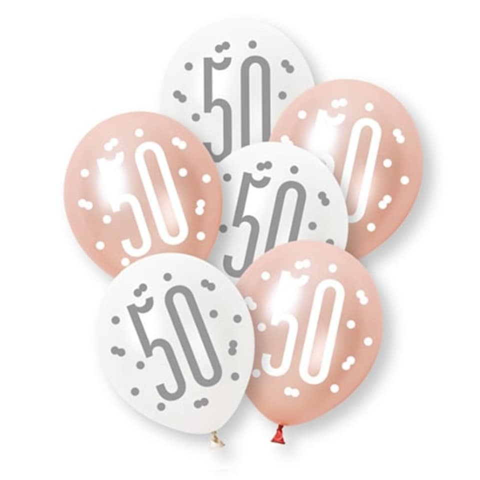 image 1 of Rose Gold Glitz Platinum & Pearl 50th Birthday Latex Balloons 30cm / 12 in - Pack of 6