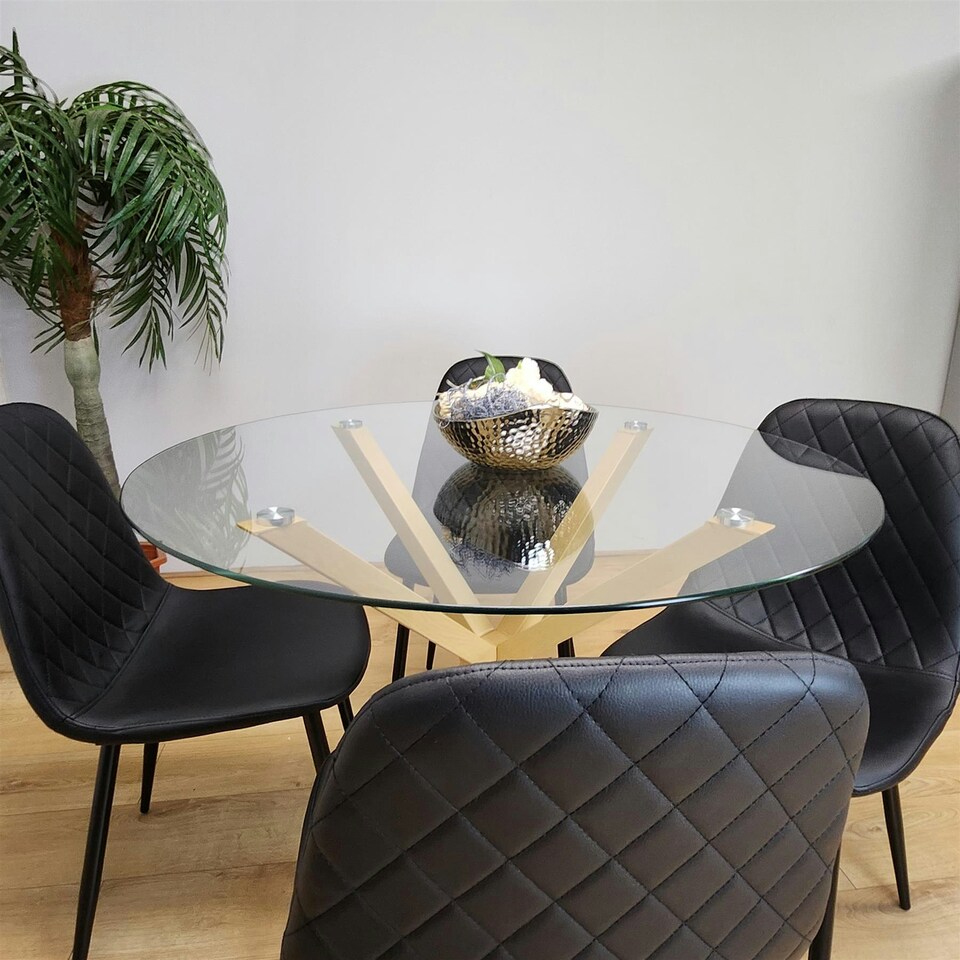 image 1 of Forest Round Glass Table + 4 Black gem Black