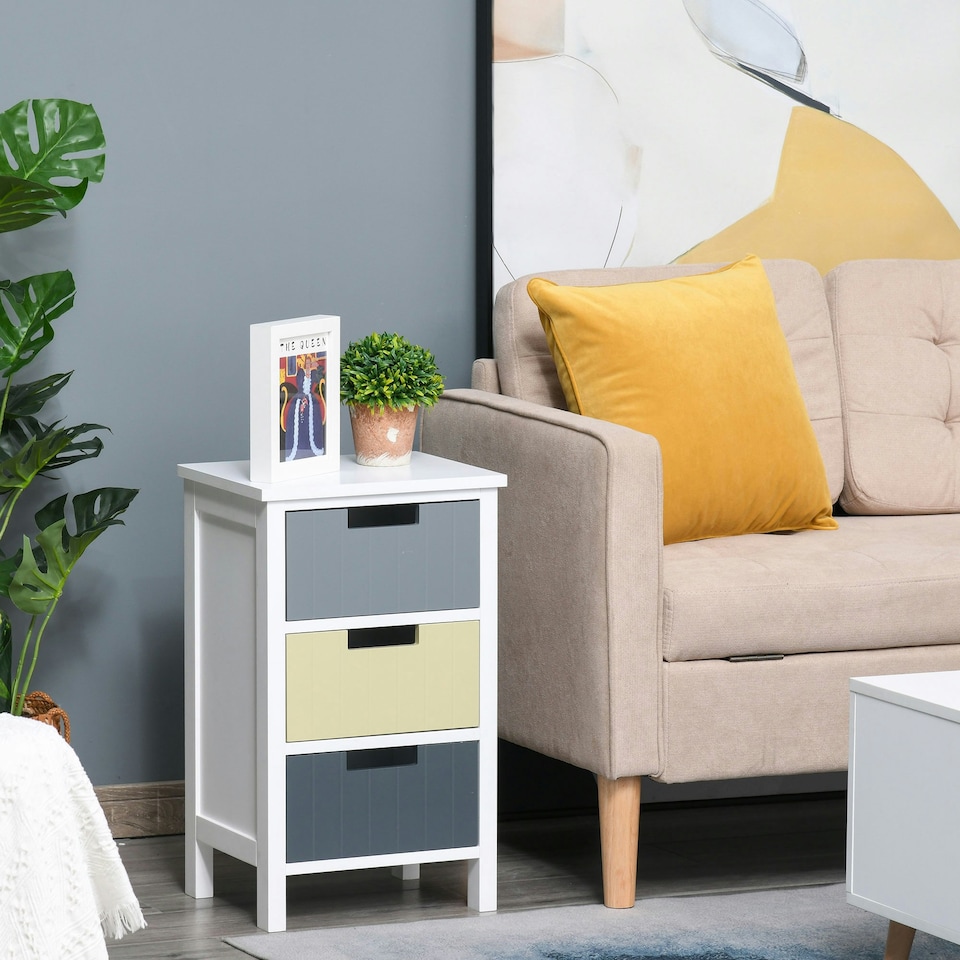 image 1 of HOMCOM 3 Drawer Colourful Storage Cabinet Tower Dresser Chest Organiser Home