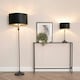 image 1 of ValueLights Maggie Black Candlestick Table Lamp with Black Velvet and Gold Inner Lamp Shade and LED Bulb Black