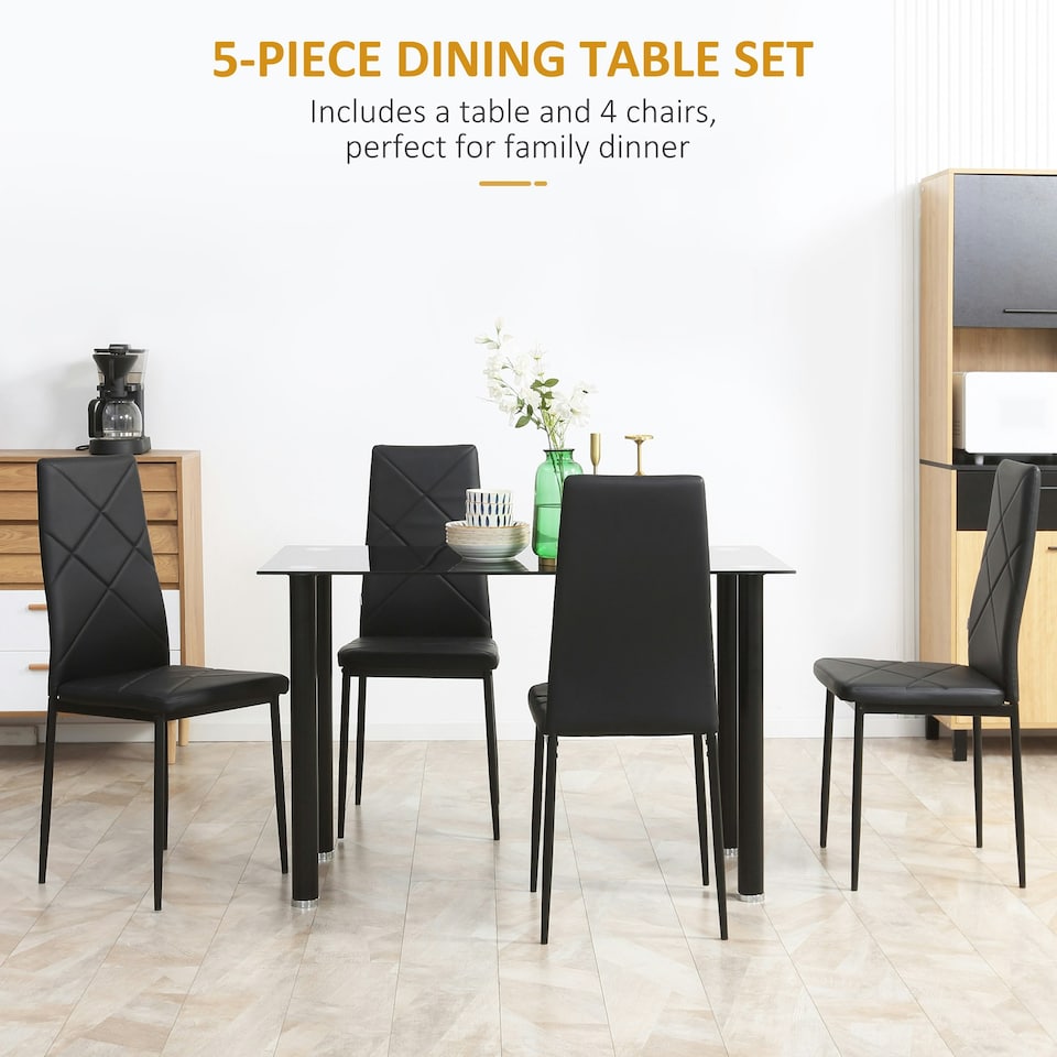 image 1 of HOMCOM Dining Table Set for 4, Kitchen Table and Chairs w/ Padded Seat Black