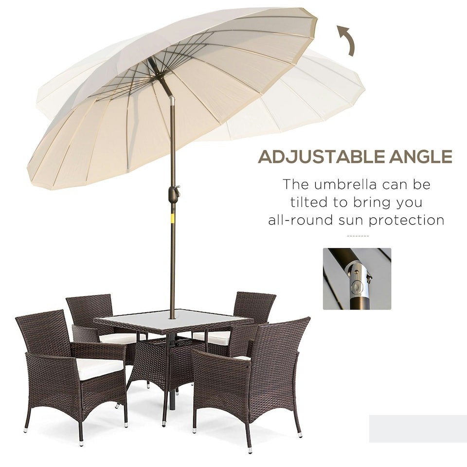 image 1 of Outsunny 2.5m Round Curved Adjustable Parasol Outdoor Metal Pole Off-White