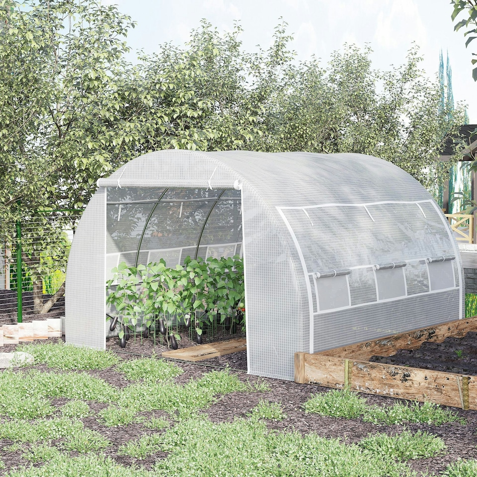 image 1 of Outsunny 3 x 3 x 2 m Polytunnel Greenhouse Pollytunnel Tent w/ Steel Frame White