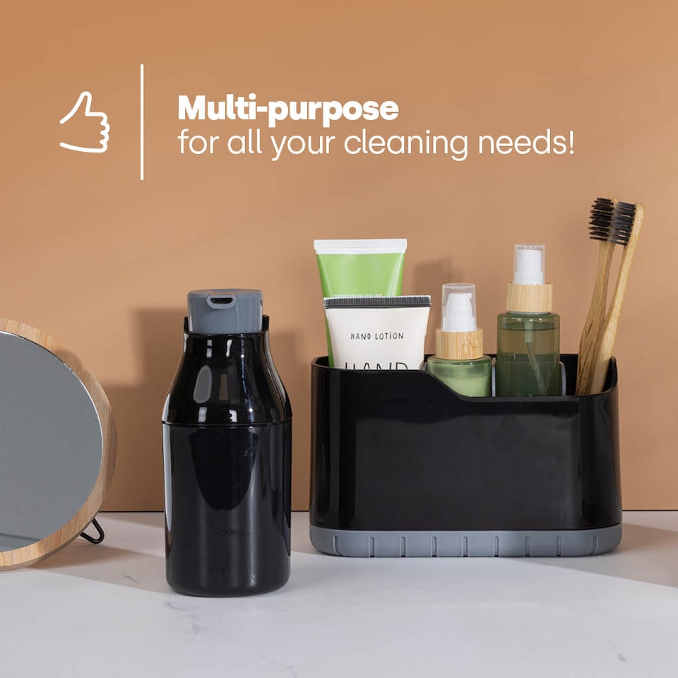 image 1 of Black Sink Caddy with Soap Dispenser