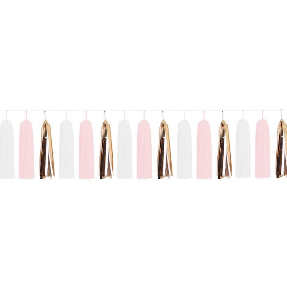 image 1 of Paper Tassels (15pcs) - White & Rose Gold