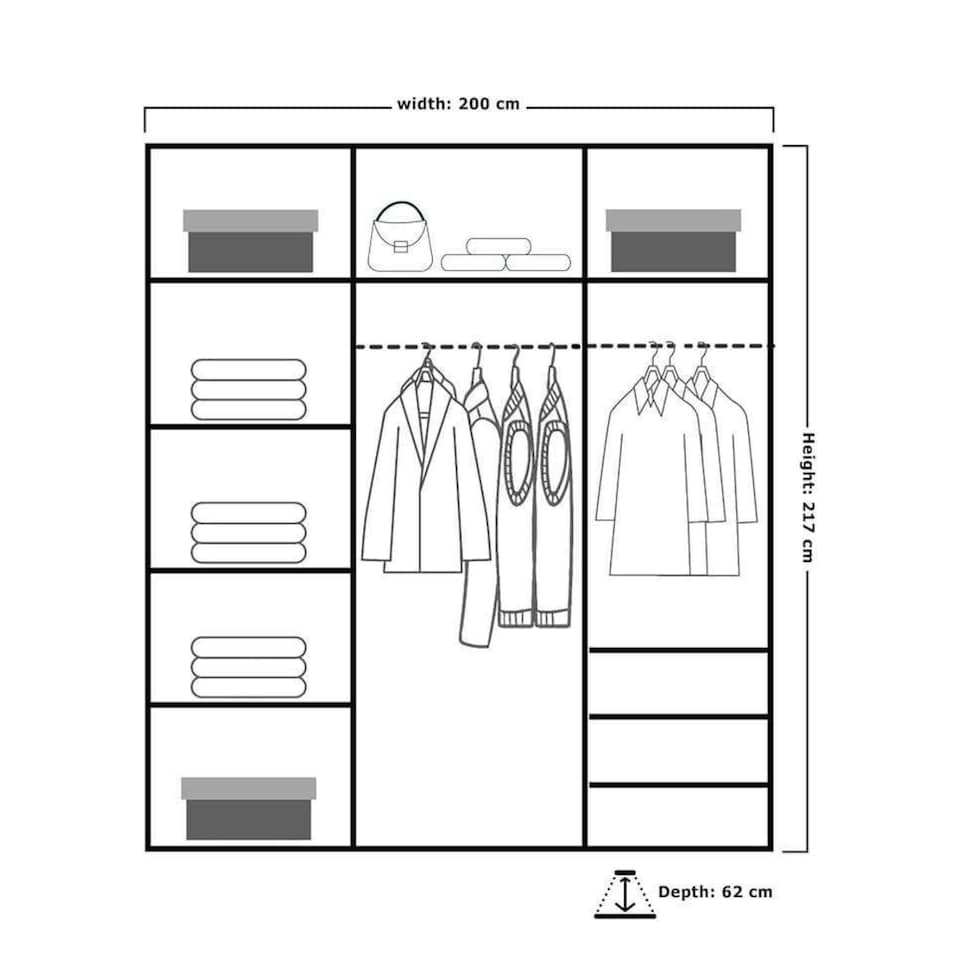 image 1 of Full Mirror Sliding Door Wardrobe in White, Black & Grey Colors - 200cm Black | Black 200cm