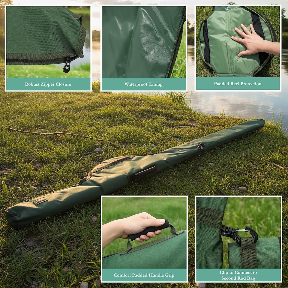 image 1 of Actiaspet 3+3 Fishing Rod Holdall 12ft Padded Rod & Reel Bag with Shoulder Strap, 2 External Pockets, Fits 6 Rods (Made & Unmade), 205cm