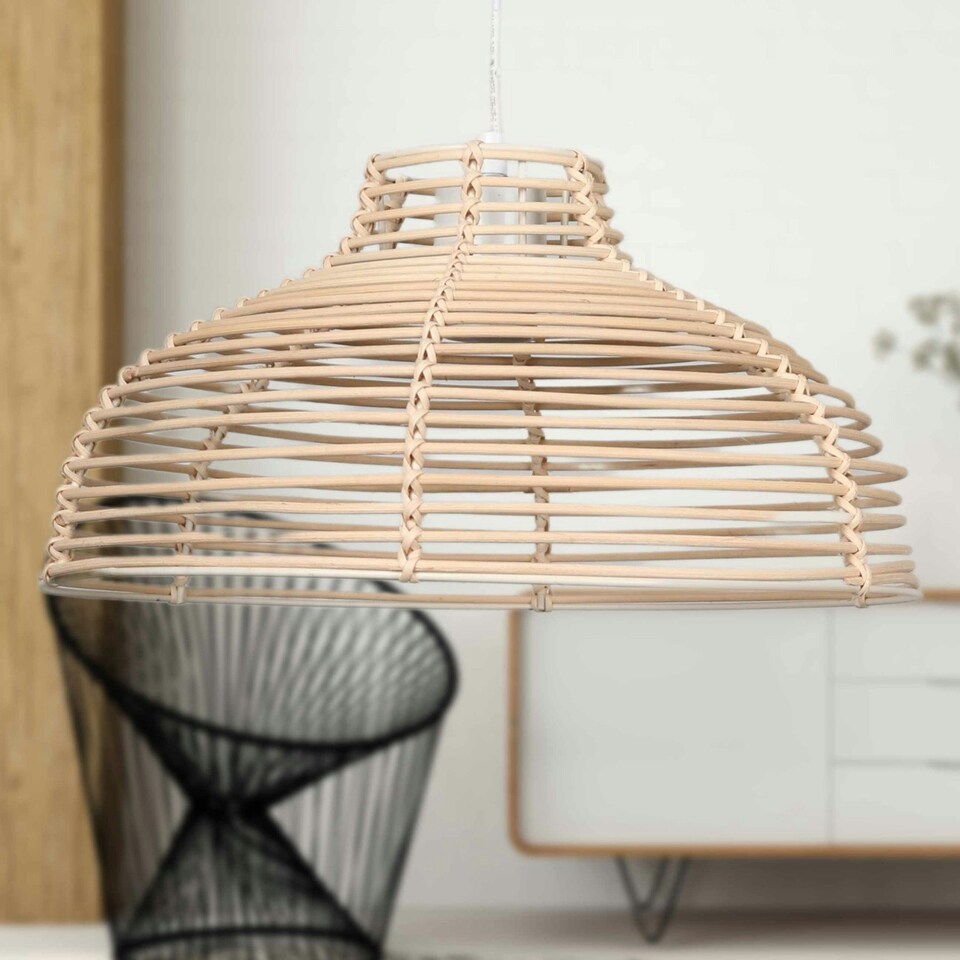 image 1 of First Choice Lighting Katrina Rattan Dome Pendant Lightshade Brown