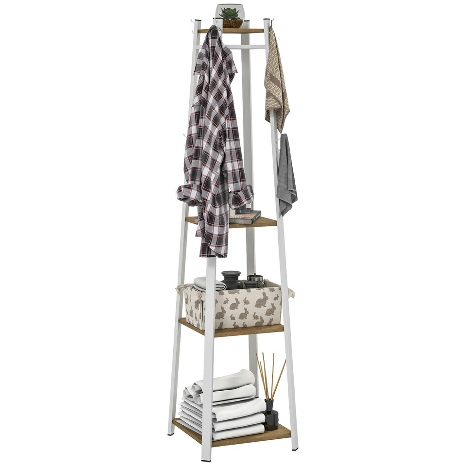 image 1 of HOMCOM Clothes Rack with Storage, Garment Rack with Hooks and Shelf Brown