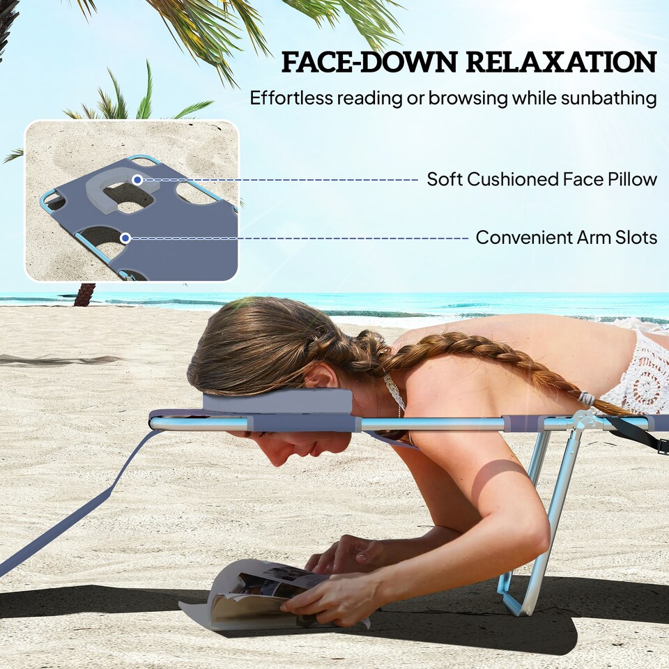 image 1 of Outsunny Sun Lounger with Reading Hole, Folding Garden Lounger, Grey