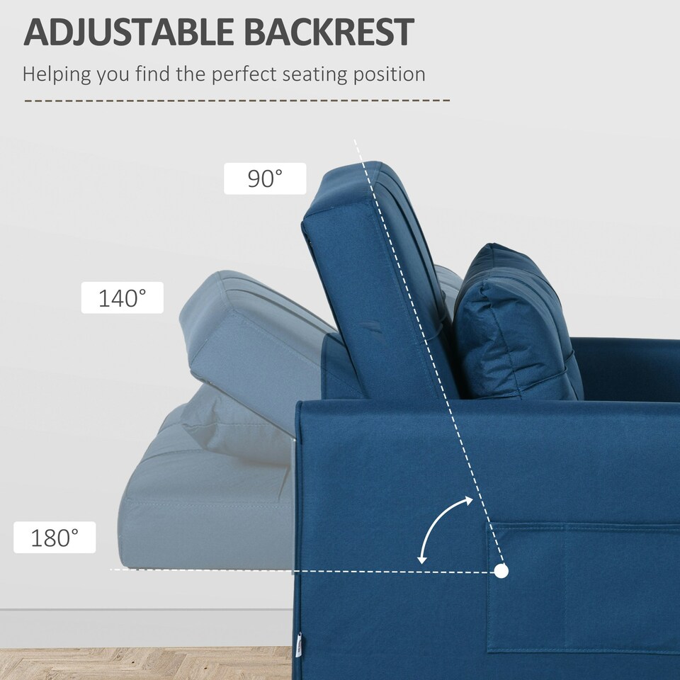 image 1 of HOMCOM Pull Out Sleeper Chair Bed w/ Pillow, Side Pockets, Blue