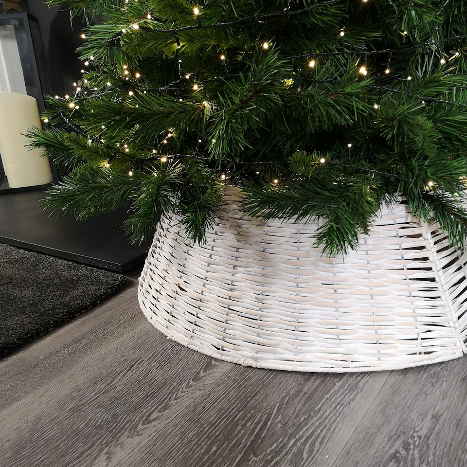 image 1 of 40/58cm Samuel Alexander KD Willow Christmas Tree Skirt Wicker Rattan- Medium White Wash