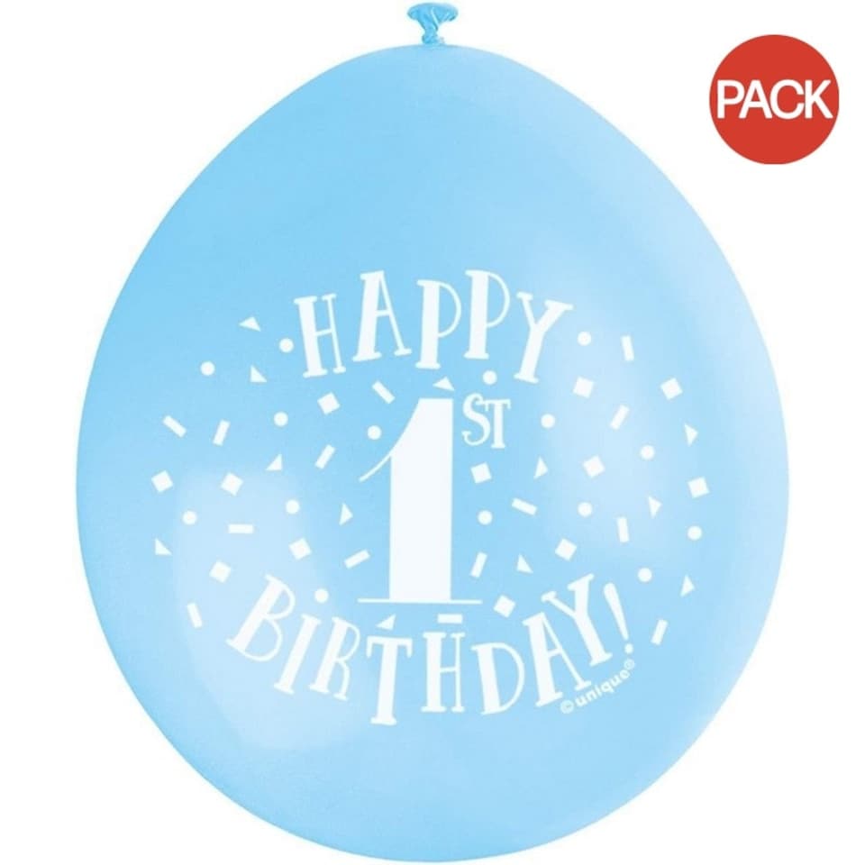 image 1 of Unique Party Latex 1st Birthday Balloons (Pack of 10) - Blue/White - One Size