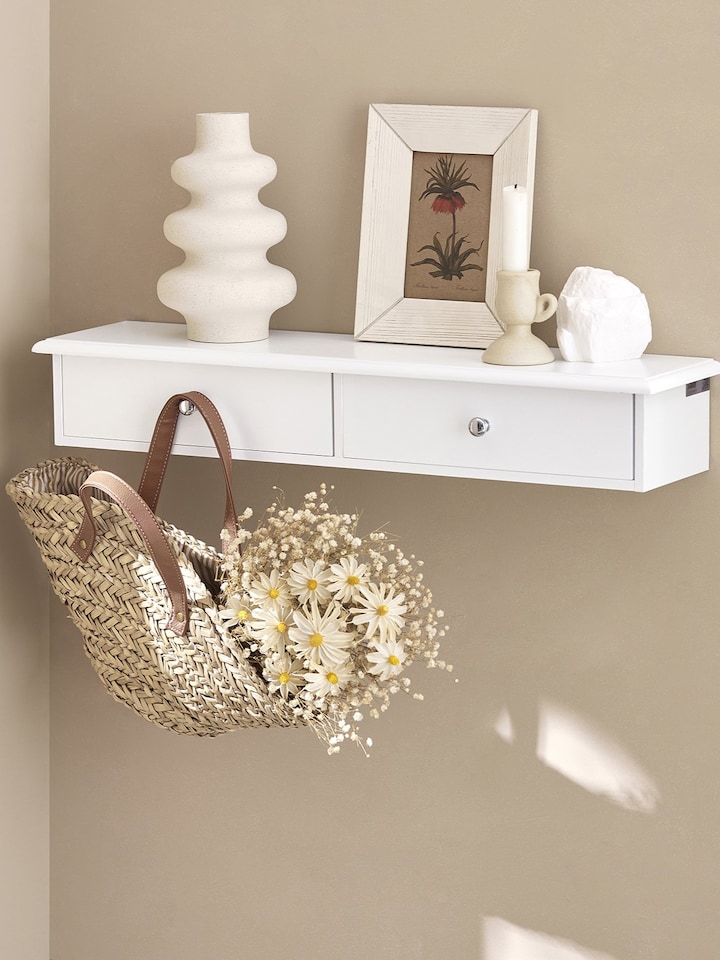 image 1 of SoBuy FRG43-W,Floating Shelf with 2 Drawers | White | White | 1
