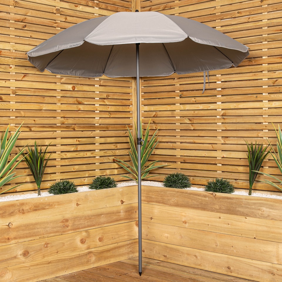 image 1 of Samuel Alexander Outdoor 4 Seater Round Glass Top Table and Chairs Patio Set with Parasol in Grey