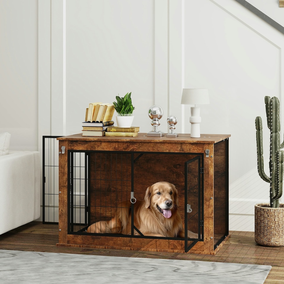image 1 of PawHut Dog Crate Furniture with Openable Top, Two Doors, for Large Dogs