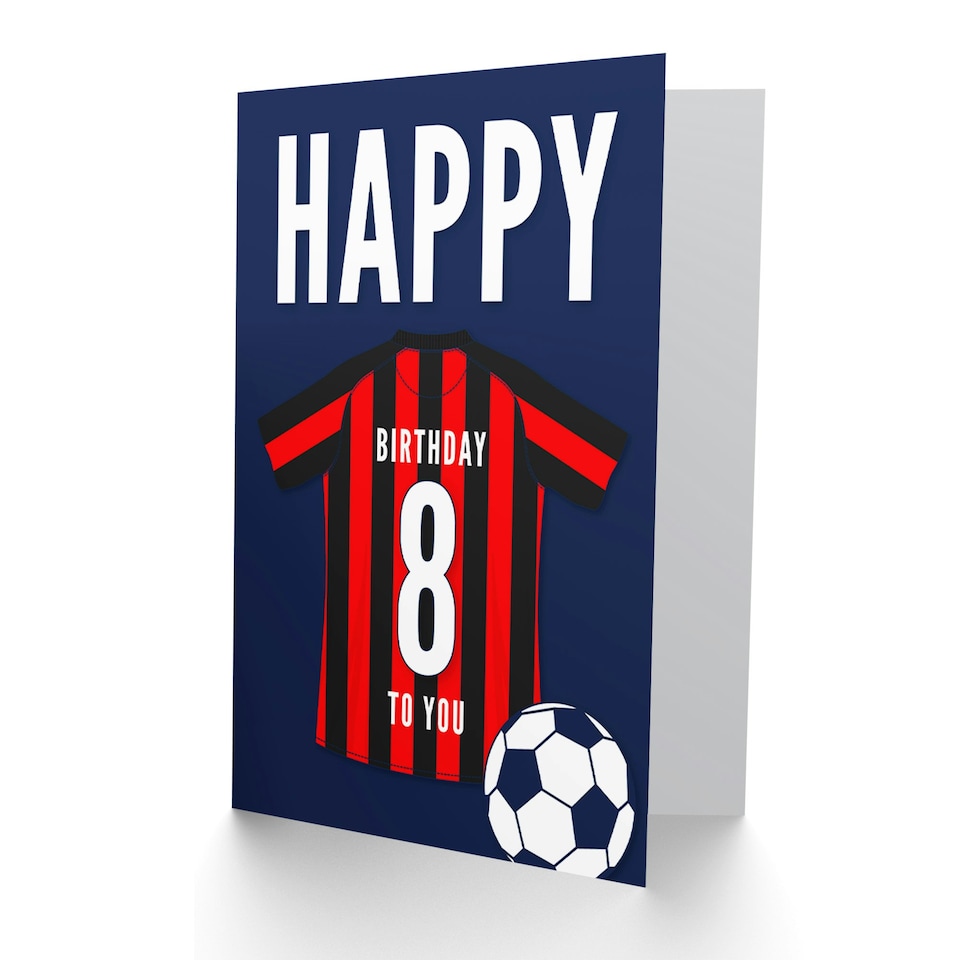 image 1 of Football Strip Kit Red Striped Top Age 8 Year Old Child Kids 8th Birthday Card