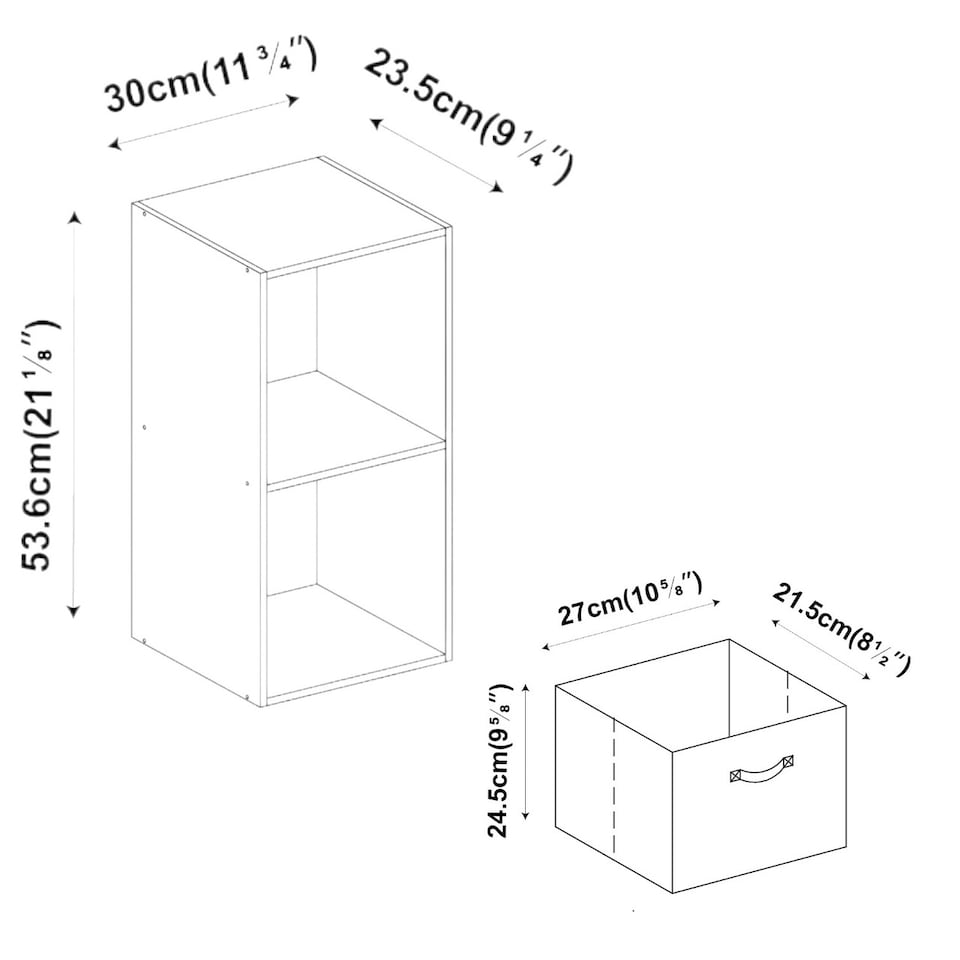 image 1 of 2-Tier Cube Shelving Unit with Inserts | Brown | Teak & Grey | 1