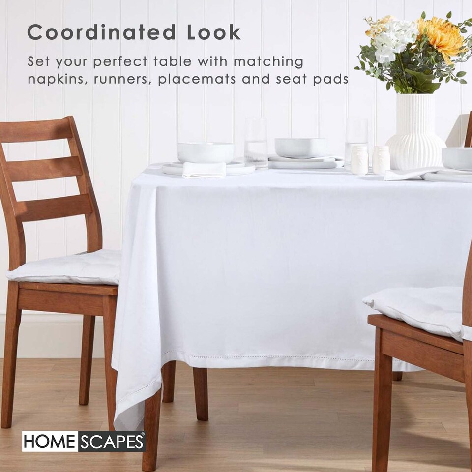 image 1 of Homescapes White Tablecloth - 178 x 300 cm | White | 178cm x 300cm (70" x 120")