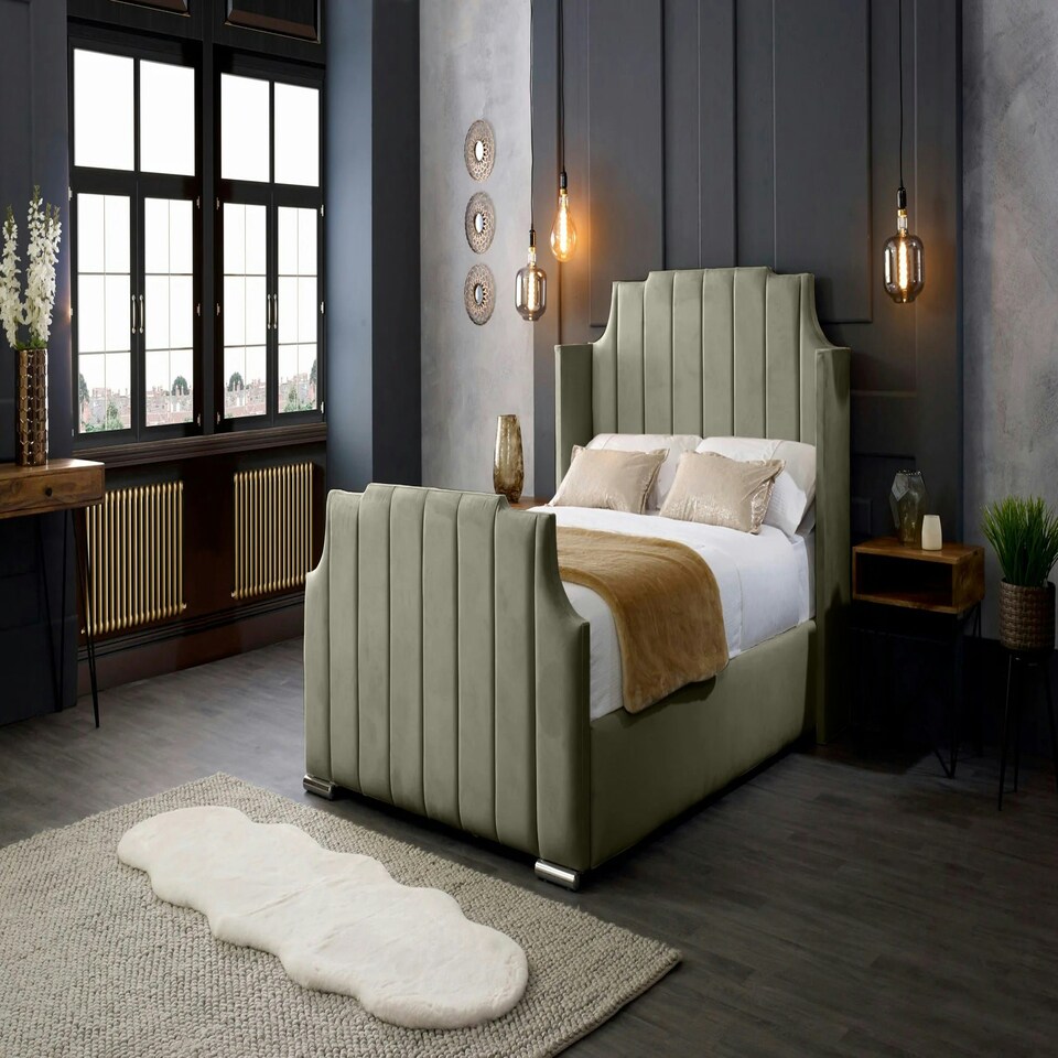 image 1 of Nelly Plush Grey King Bed Frame - Grey