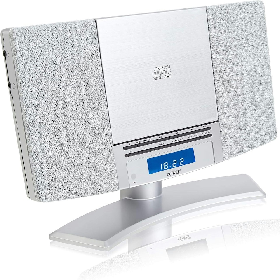 image 1 of Denver MC-5220 CD Player For Home HiFi System - CD Player With Speakers & Radio - Mains Power, Clock Radio, Remote Control, Desktop Stand/Wall Mounted CD Player