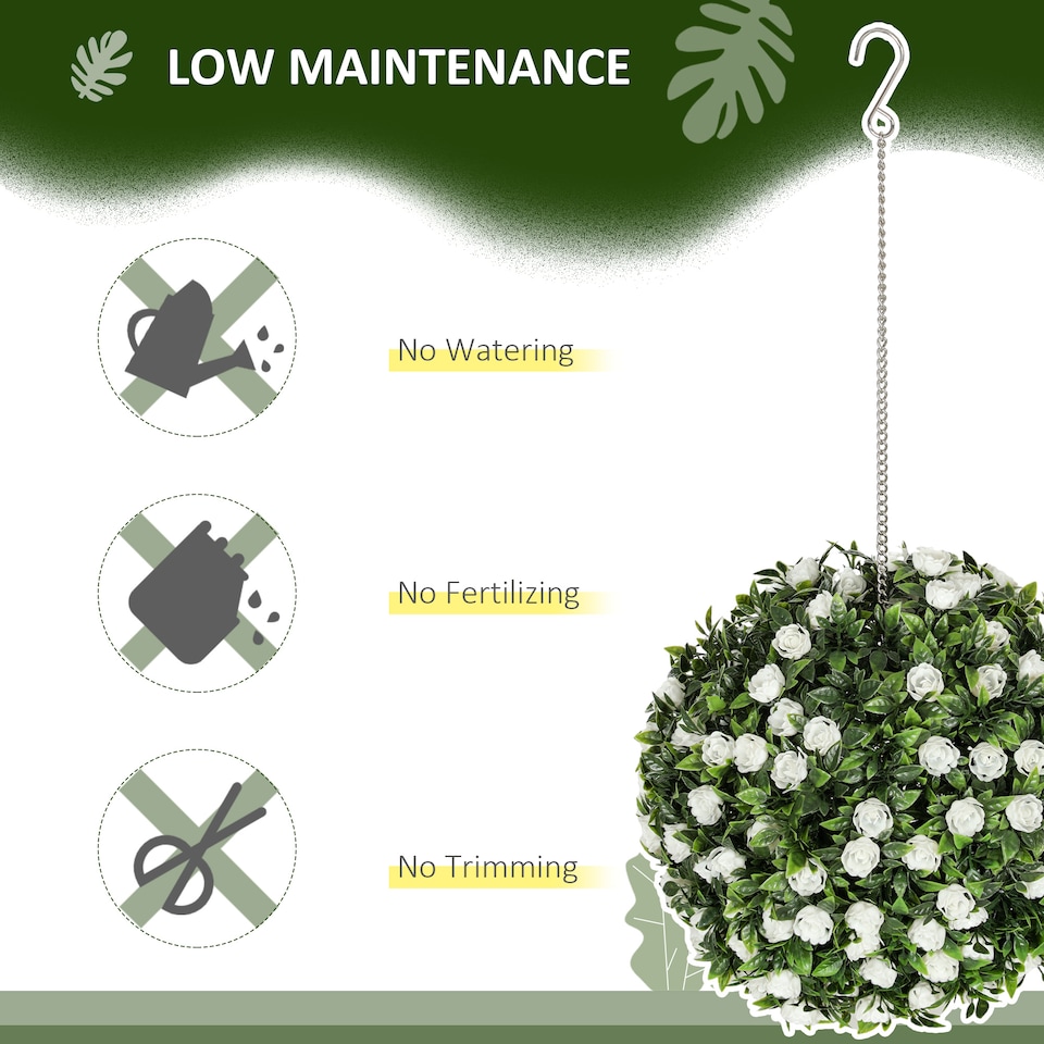 image 1 of HOMCOM Set of 2 Decorative Artificial Plants, UV-protected Artificial Plant Topiary Rose Balls, Fake Plants for Home Indoor outdoor Decor, 28cm, White