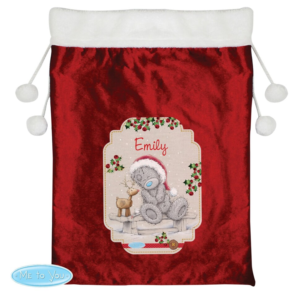 image 1 of Personalised Me to You Reindeer Luxury Pom Pom Red Sack