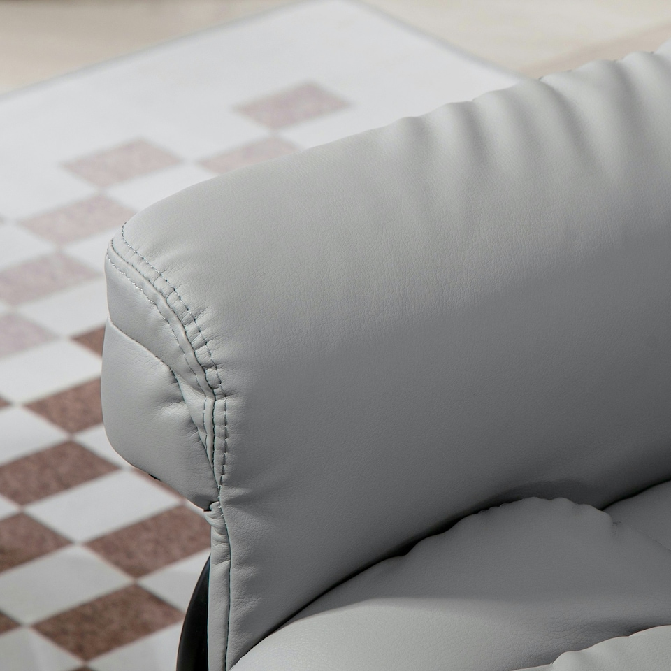 image 1 of HOMCOM PU Leather Manual Reclining Armchair Footstool Padded Seat Light Grey