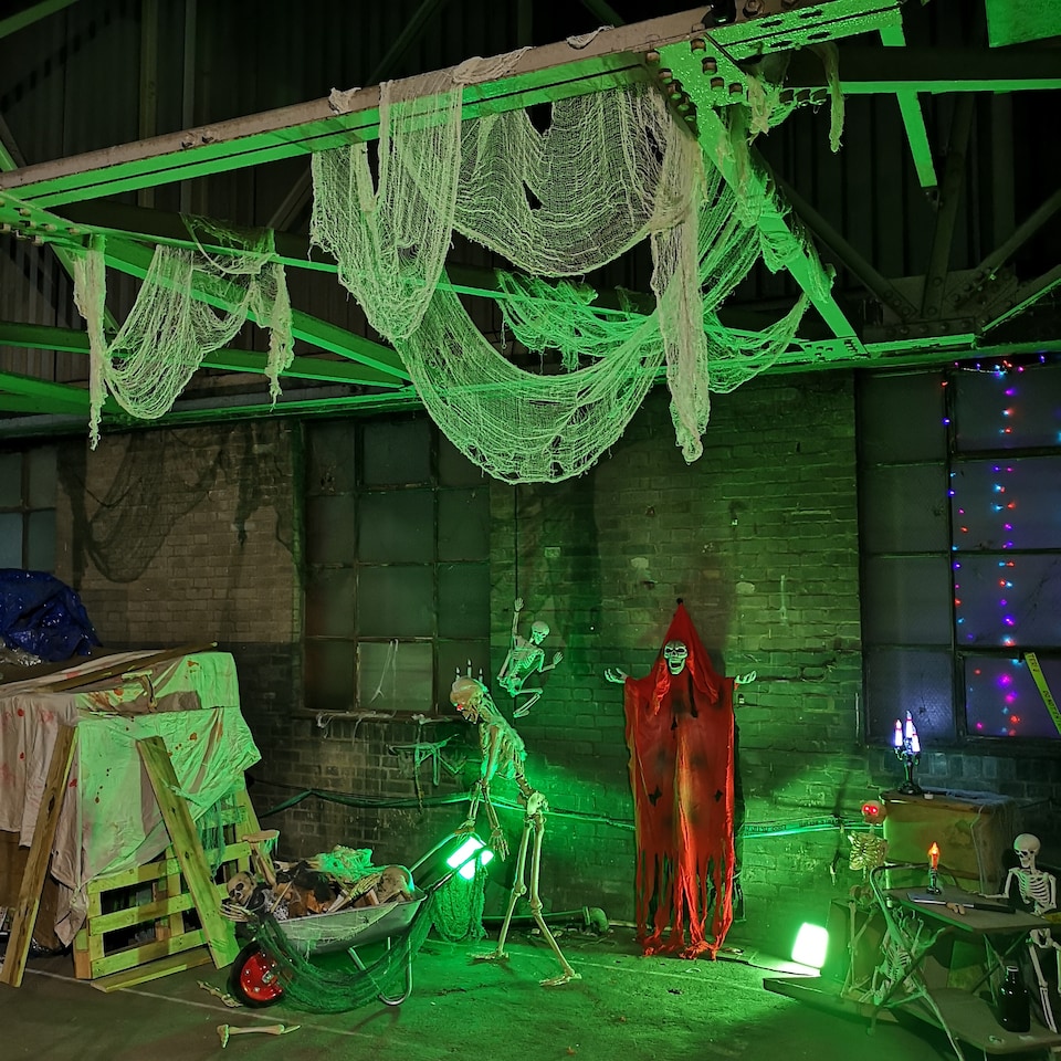 image 1 of 2.9m Halloween Freaky Fabric Net Decoration in Cream