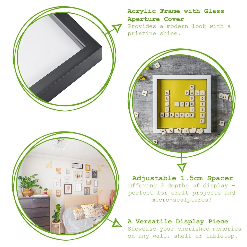 image 1 of Nicola Spring 5 x 7" Photo Frames - Black Mount 3D Photo Frame Picture Frame Box Portrait Display Case & Spacer (20 x 15cm) x2