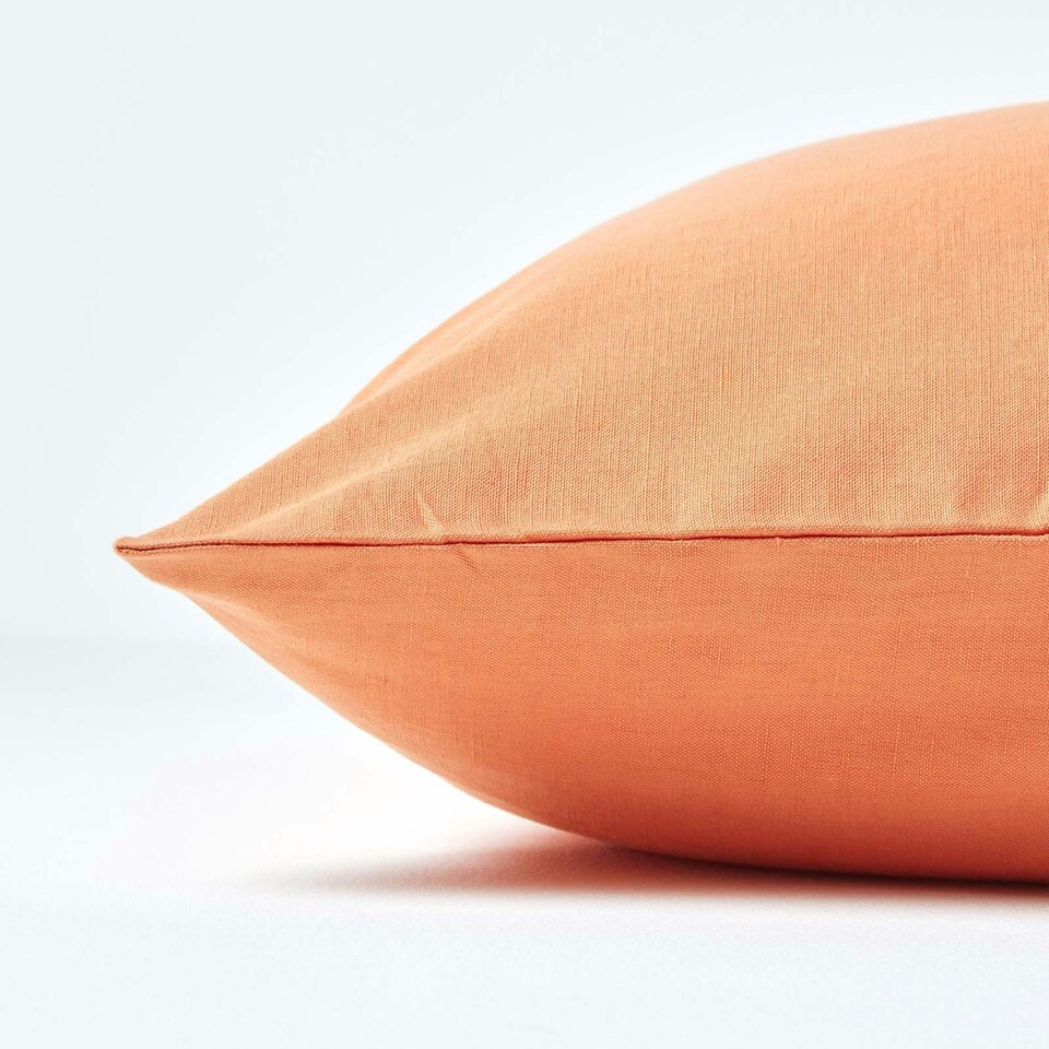 image 1 of Homescapes Burnt Orange European Size Linen Pillowcase - 80 x 80 cm Orange