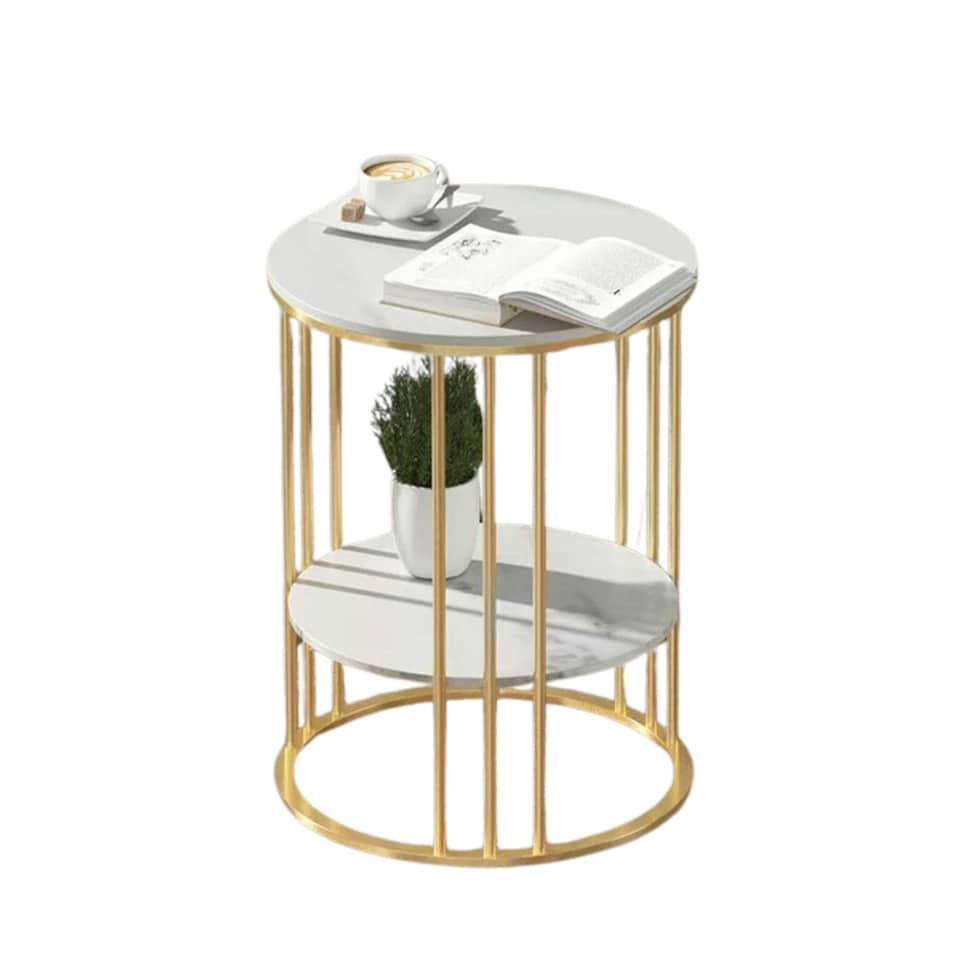 image 1 of 2 Tier Marble Coffee Table Gold Gold