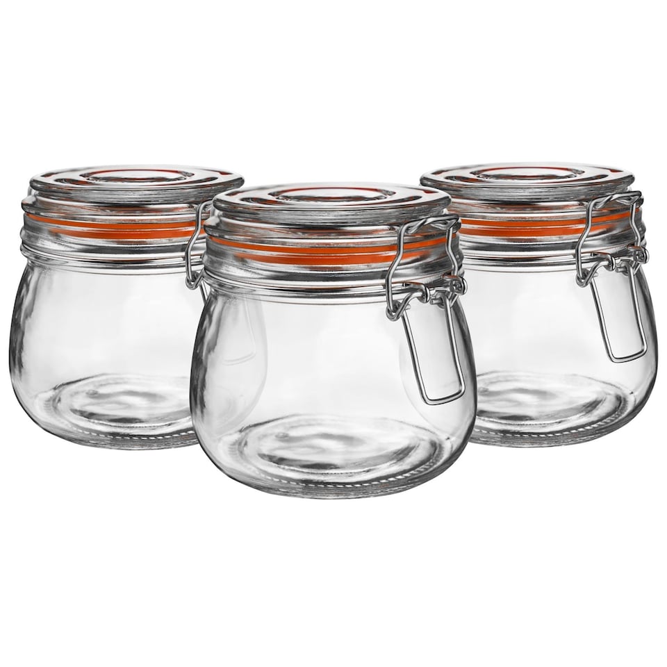 image 1 of Argon Tableware Glass Storage Jars - 500ml - Orange Seal - Pack of 6