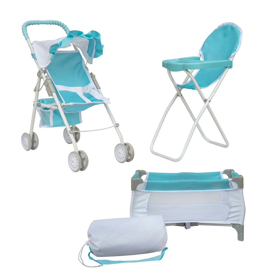 image 1 of Teamson Kids 3 in 1 Doll Nursery Set Blue and White